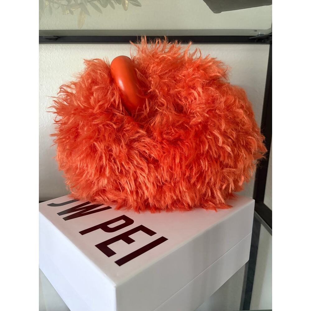JW PEI Abacus Faux Fur Mini Top Handle Bag Orange Vegan Fur Purse W Box